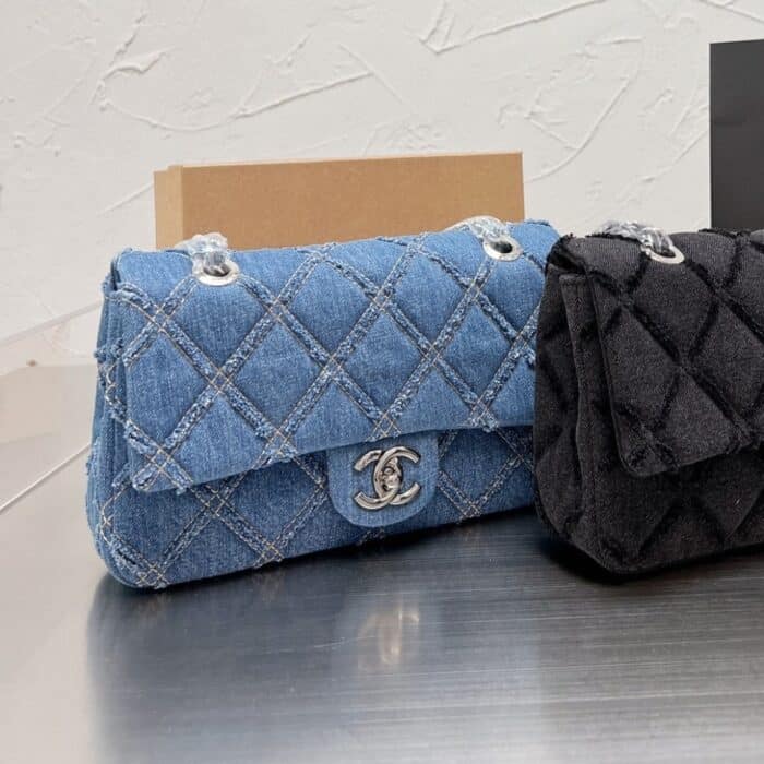Chanel CC Chain Flap Quilted Denim Jumbo Blue 25cm - Image 3
