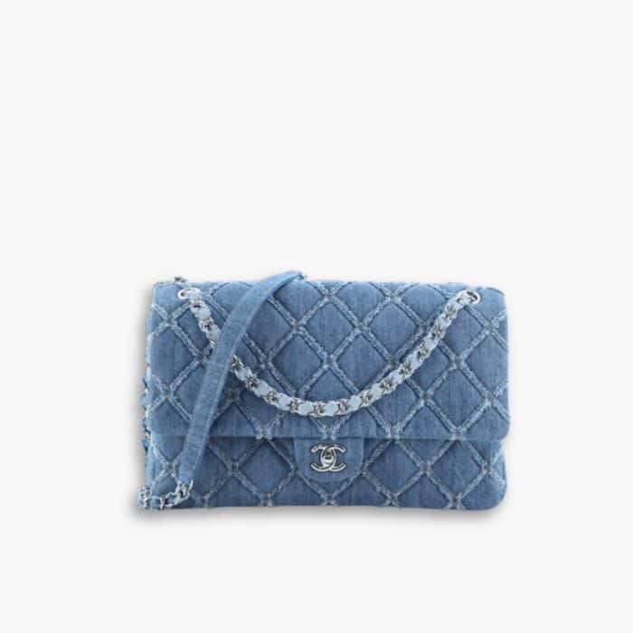 Chanel CC Chain Flap Quilted Denim Jumbo Blue 25cm