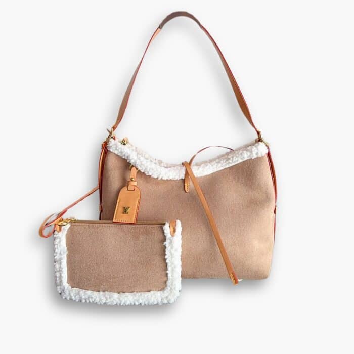 Louis Vuitton Carryall PM Bag With Fur And Suede Brown 29cm