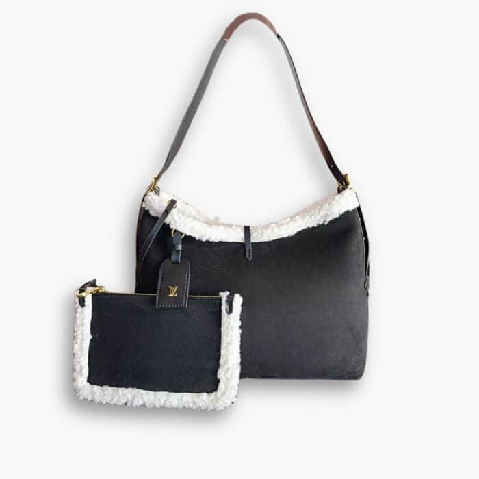 Louis Vuitton Carryall PM Bag With Fur And Suede Black 29cm