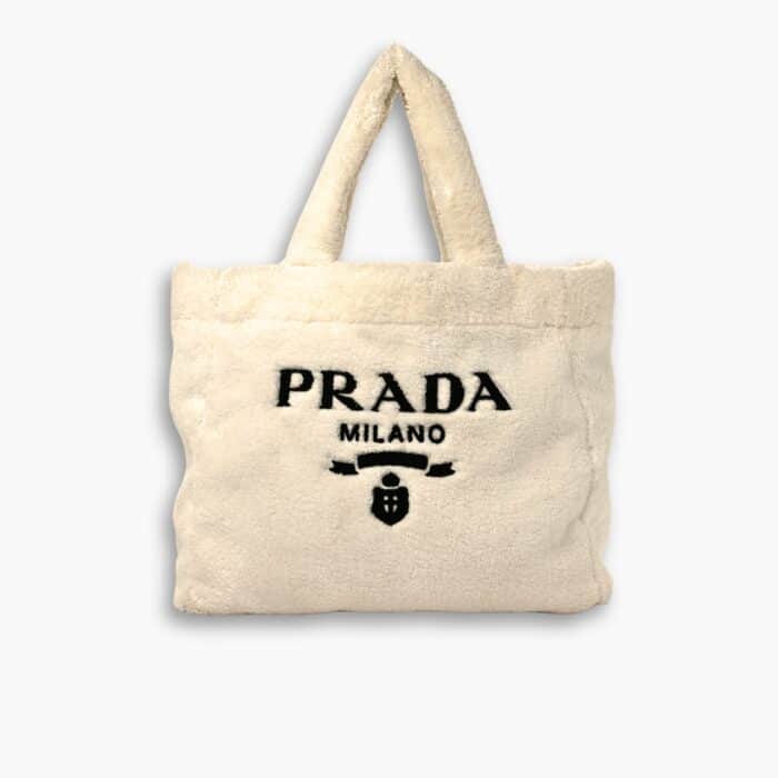 Prada Fur Pile Fabric Tote Bag Beige 30cm