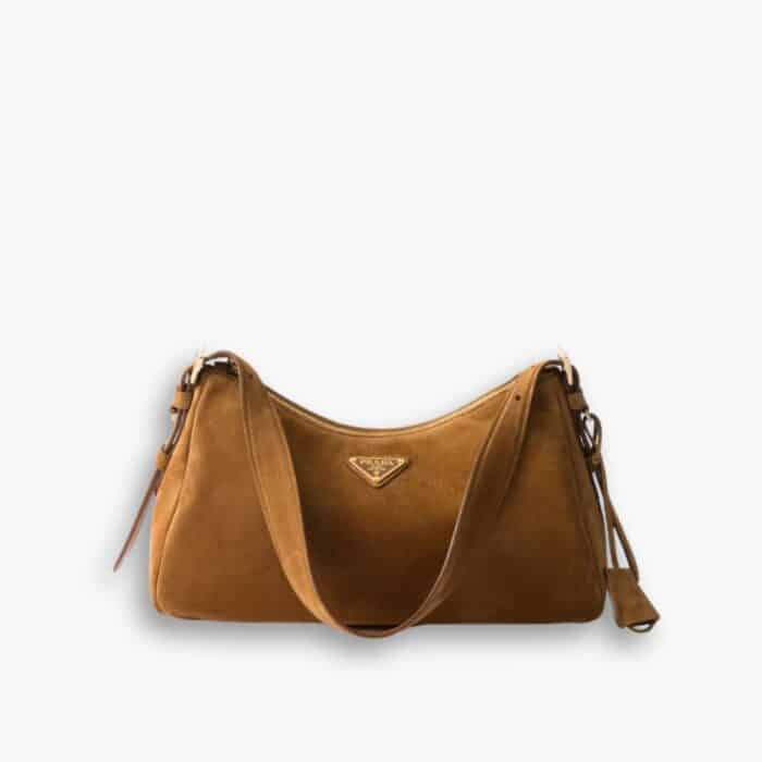 Prada Aimée Suede Shoulder Bag Cinnamon 39cm