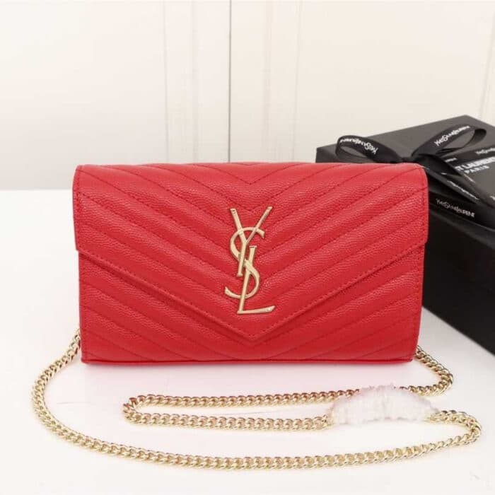 Saint Laurent Cassandre Envelope Chain Wallet Red 23cm 695108BOW016008 - Image 2