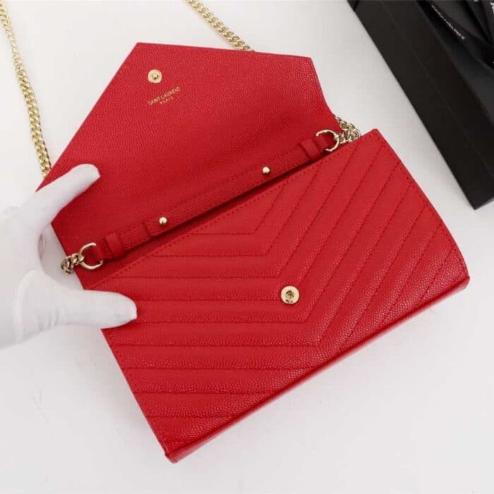 Saint Laurent Cassandre Envelope Chain Wallet Red 23cm 695108BOW016008 - Image 6