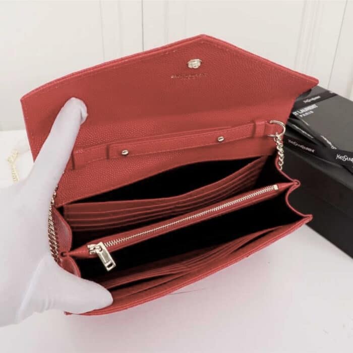 Saint Laurent Cassandre Envelope Chain Wallet Red 23cm 695108BOW016008 - Image 7