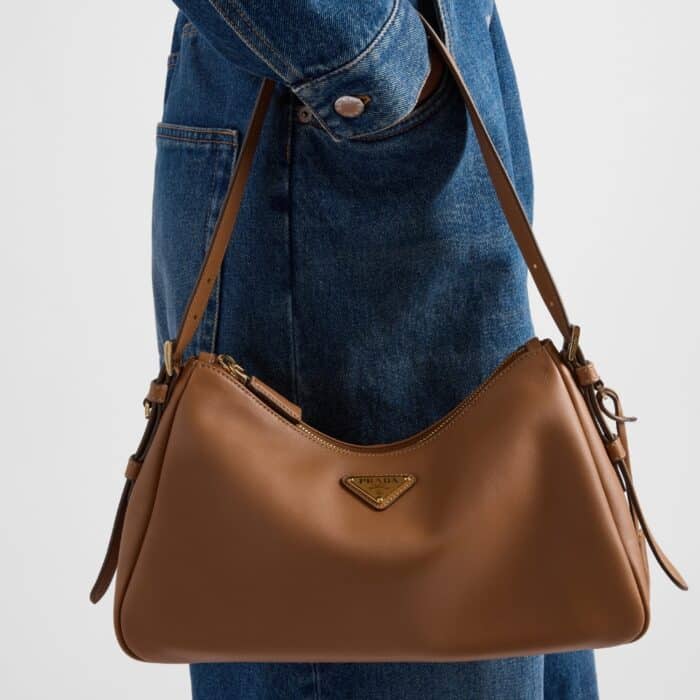 Prada Aimée Large Leather Shoulder Bag Caramel 39cm 1BC228 2CYS F03BH V LVM - Image 3