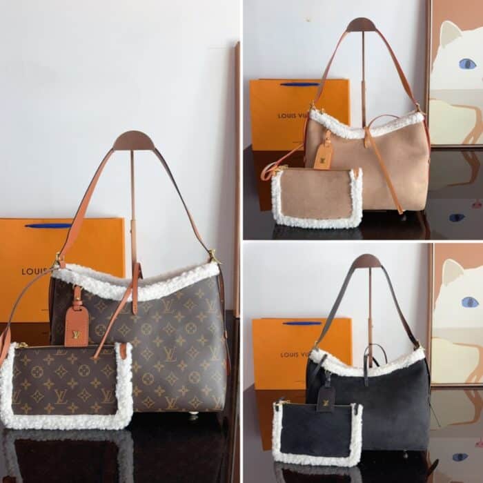Louis Vuitton Carryall PM Bag With Fur And Suede Brown 29cm - Image 3