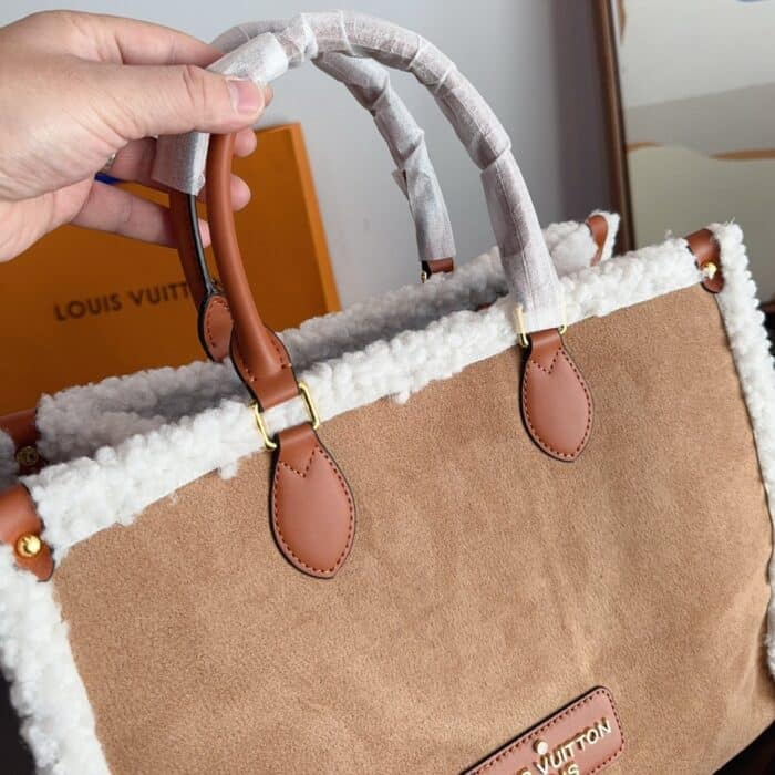 Louis Vuitton On The Go Bag With Fur And Suede Brown 36cm - Image 6