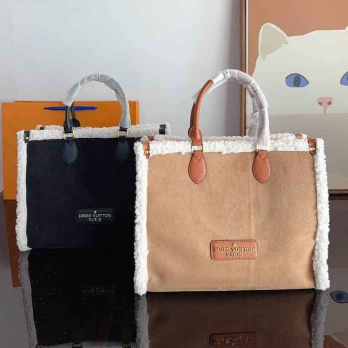 Louis Vuitton On The Go Bag With Fur And Suede Black 36cm - Image 3