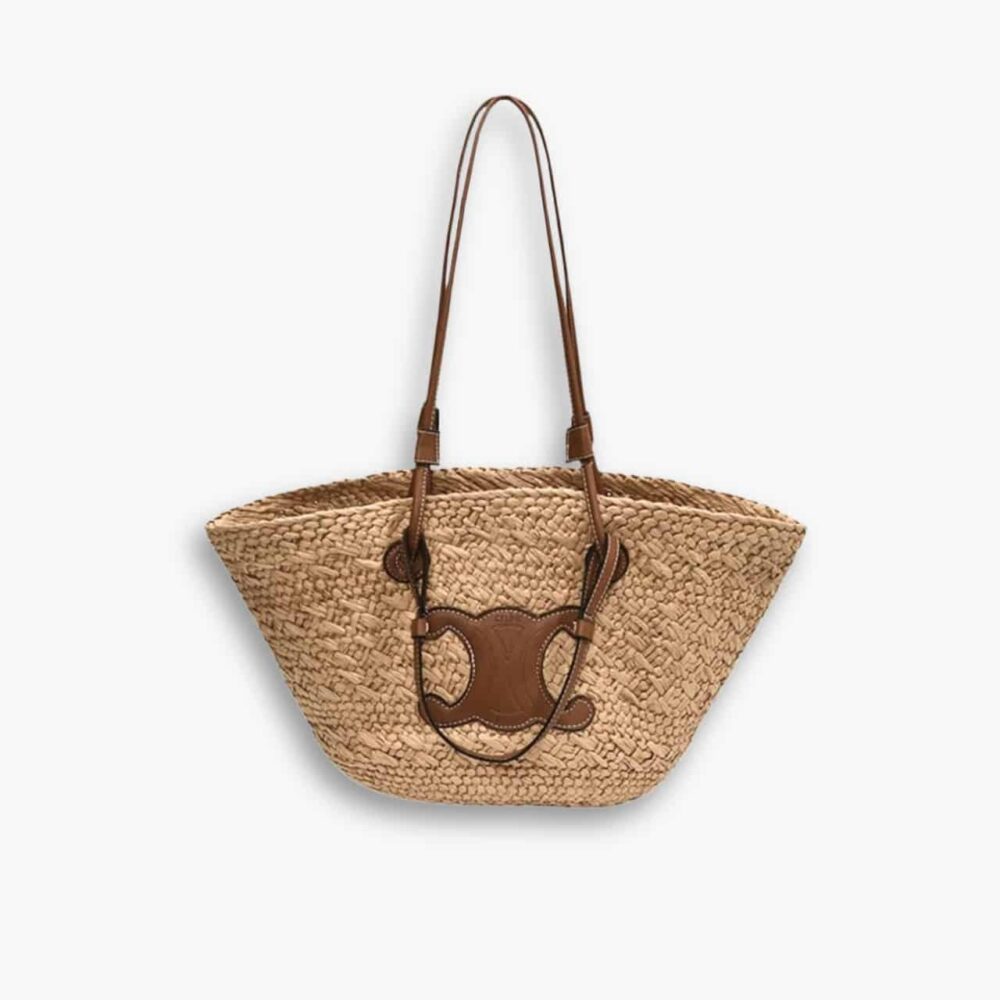 Celine Triomphe Panier Raffia In Palm Tan 31cm