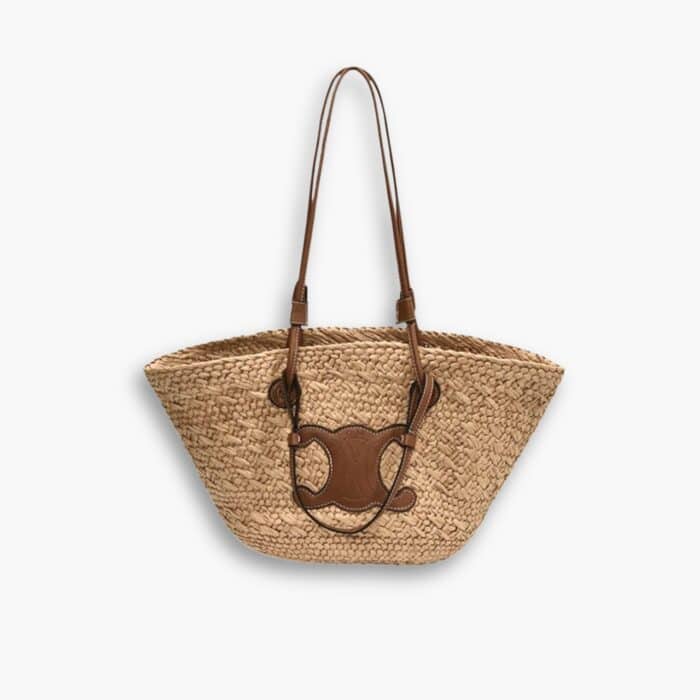 Celine Triomphe Panier Raffia In Palm Tan 31cm