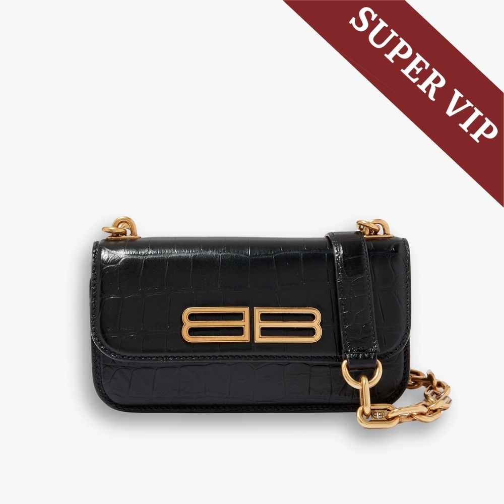 Super Vip 1:1 – Balenciaga Gossip Wallet On Chain Croco Embossed Black 23cm 68889423ECM1000
