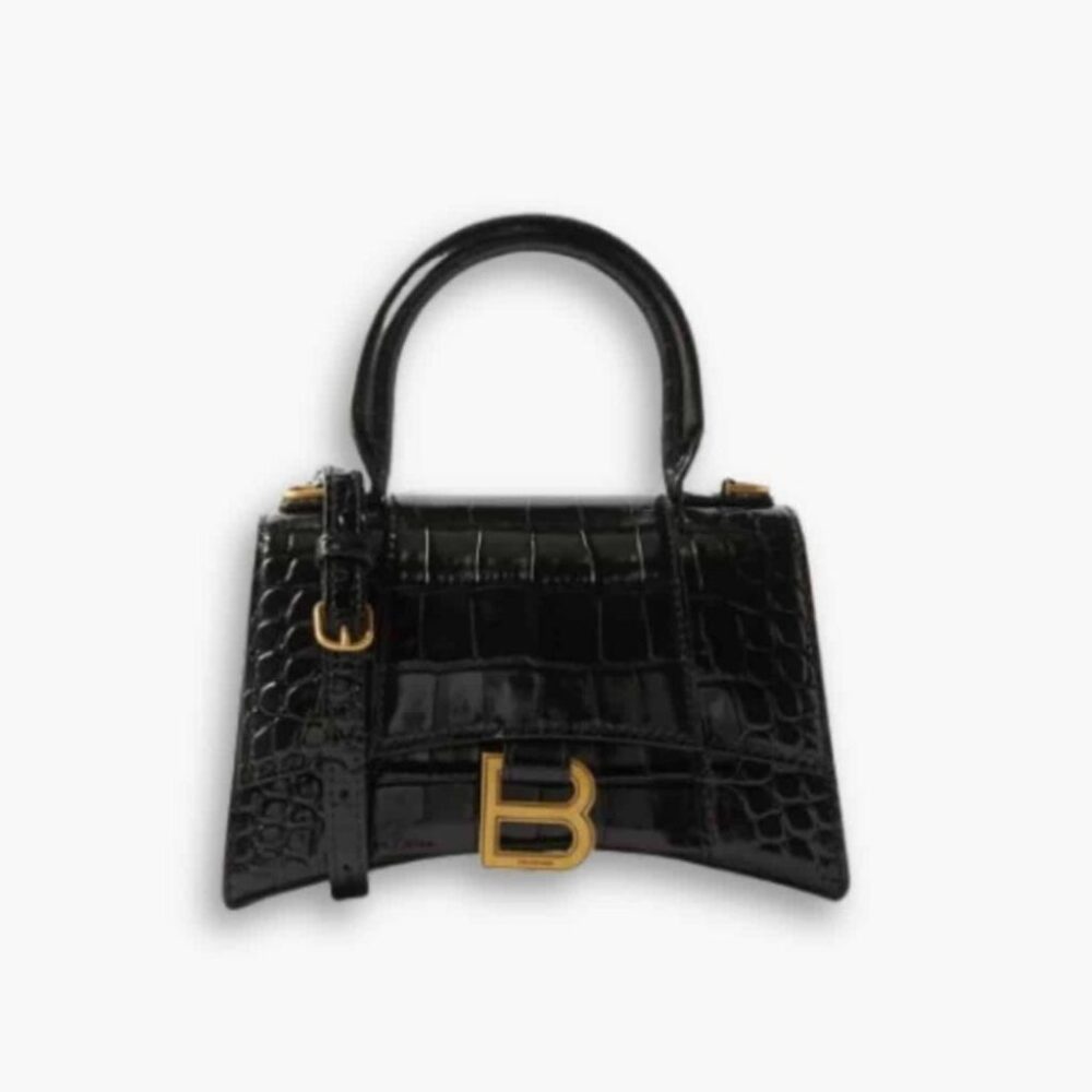 Balenciaga Croc Hourglass Bag Black 23cm