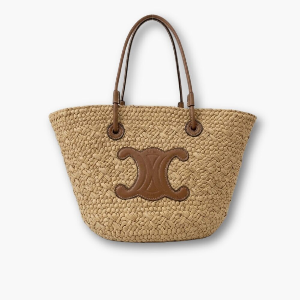 Celine Triomphe Panier Raffia In Palm Tan 50cm