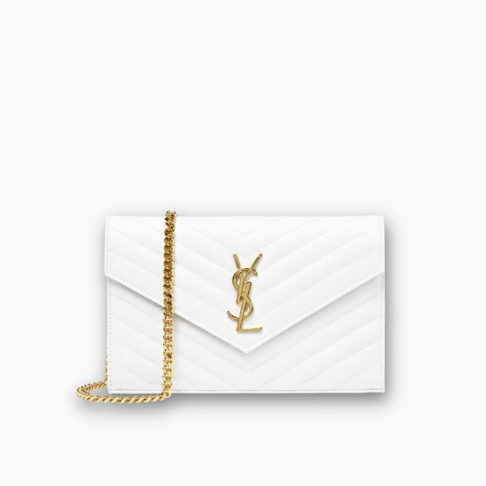 Saint Laurent Cassandre Envelope Chain Wallet White 24cm 377828BOW019207