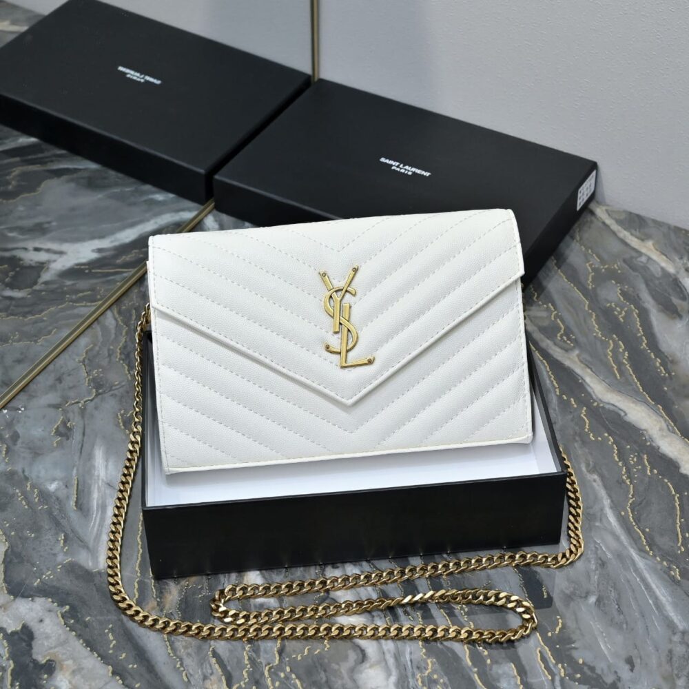 Alternative view of Saint Laurent Cassandre Envelope Chain Wallet White 24cm 377828BOW019207
