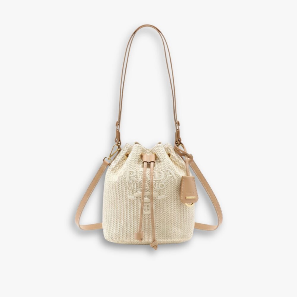 Prada Crochet Bucket Bag Beige 24cm 1BE068 2M2T F0018 V OUO