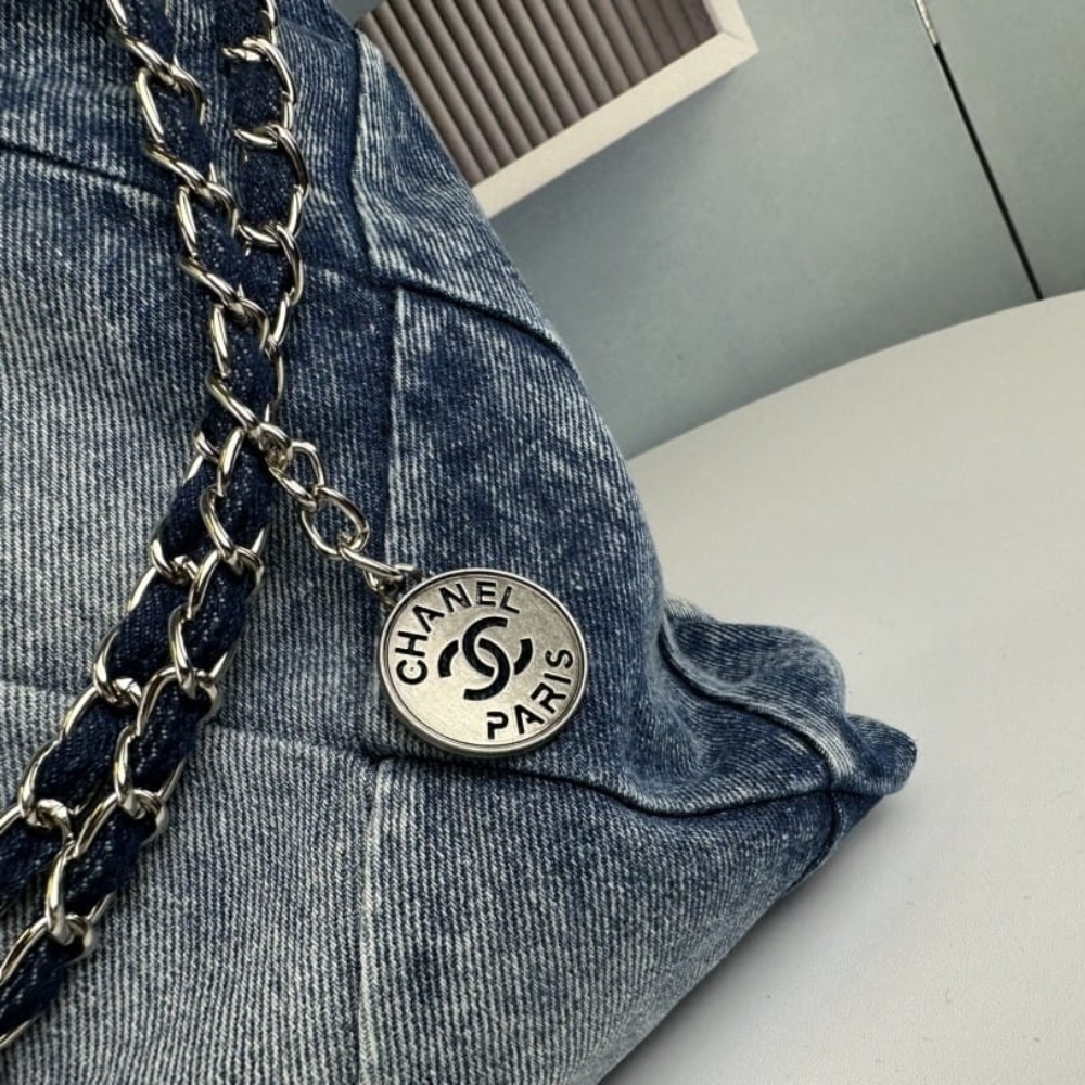 Chanel 22 Handbag Washed Denim Blue 41cm AS3261 B10439 NM981 - Image 6