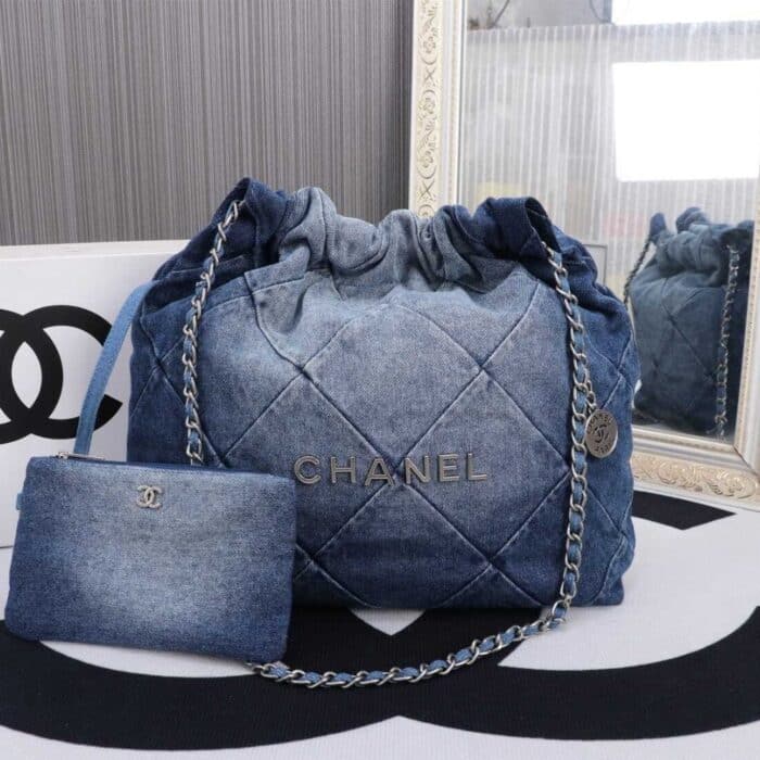 Chanel 22 Handbag Washed Denim Blue 41cm AS3261 B10439 NM981 - Image 2