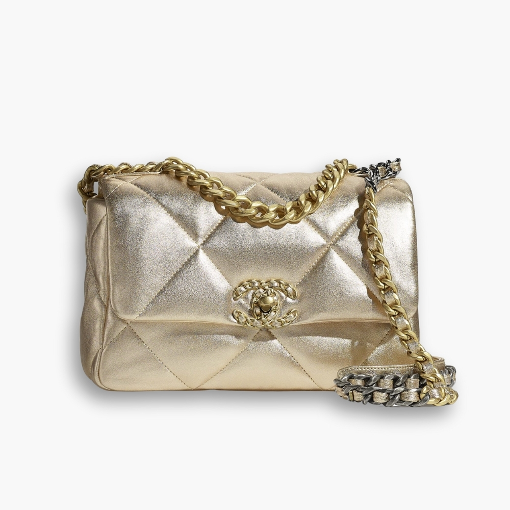 Chanel 19 Flap Bag In Gold Leather 25cm