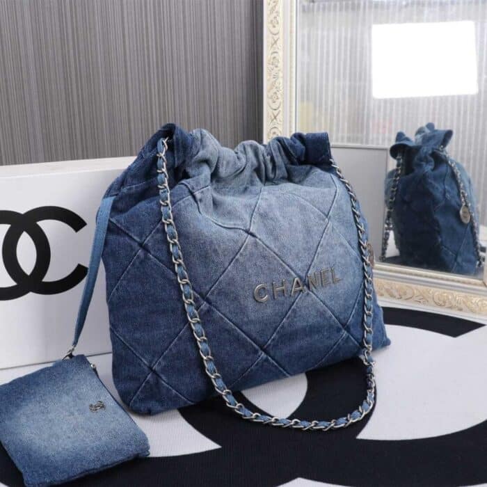 Chanel 22 Handbag Washed Denim Blue 41cm AS3261 B10439 NM981 - Image 4