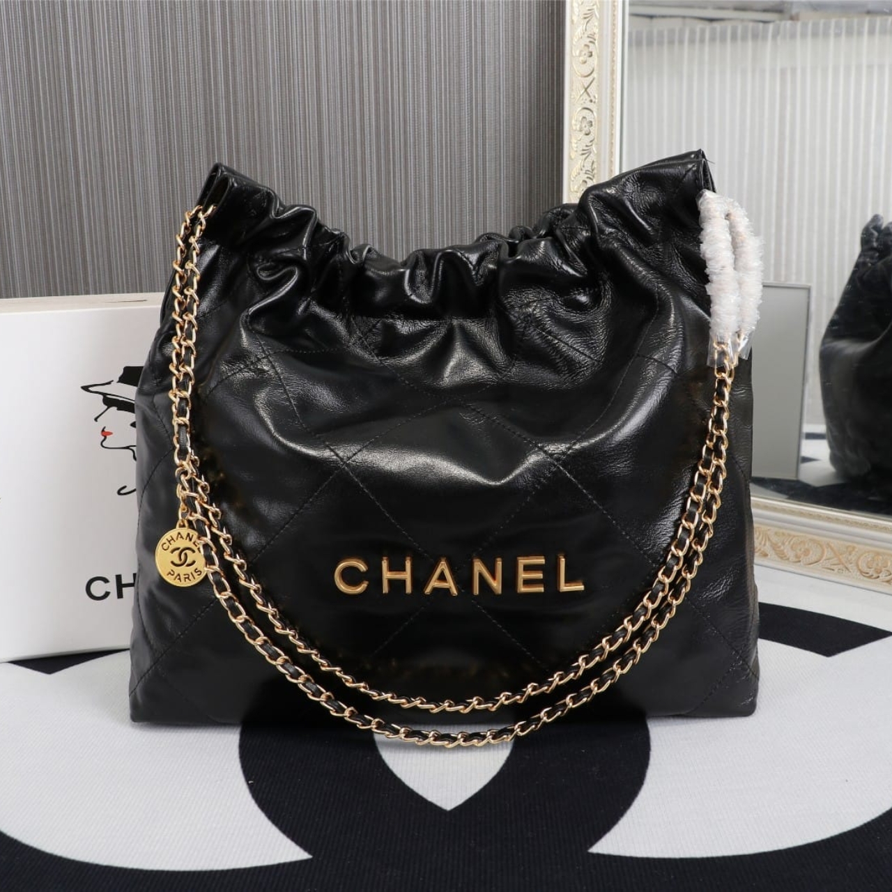 Chanel 22 Handbag Black With Gold Tone Metal 39Cm AS3261 B19059 94305 - Image 2