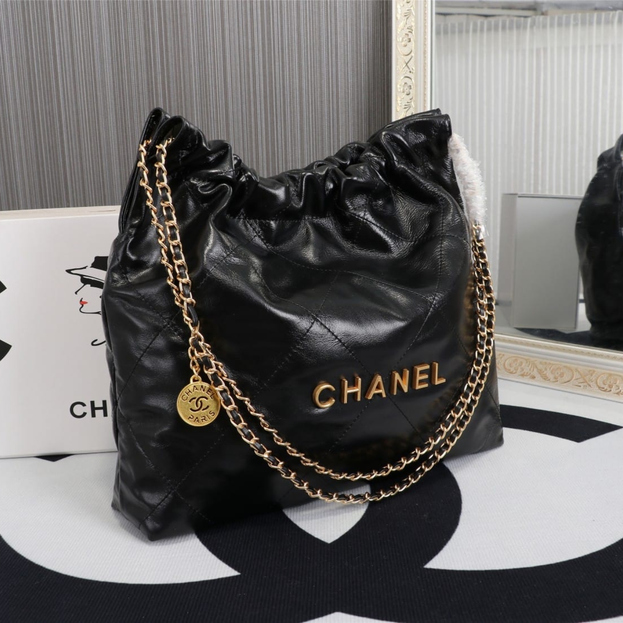 Chanel 22 Handbag Black With Gold Tone Metal 39Cm AS3261 B19059 94305 - Image 3