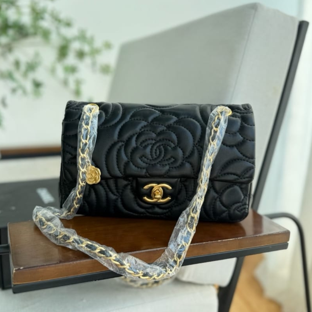 Alternative view of Chanel Flap Bag with Camellia Flower Chain Black 26cm