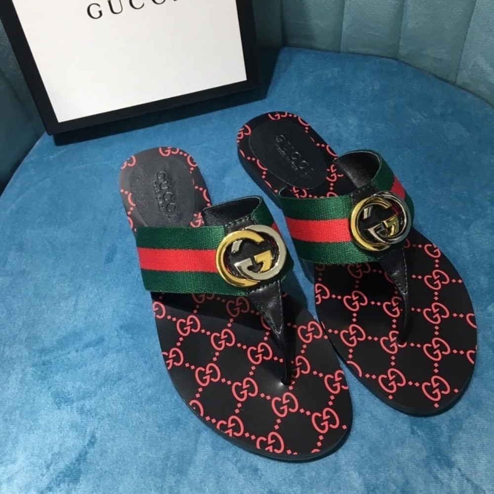 Alternative view of Gucci GG Thong Web Sandal Black And Red 612138 H9020 8476