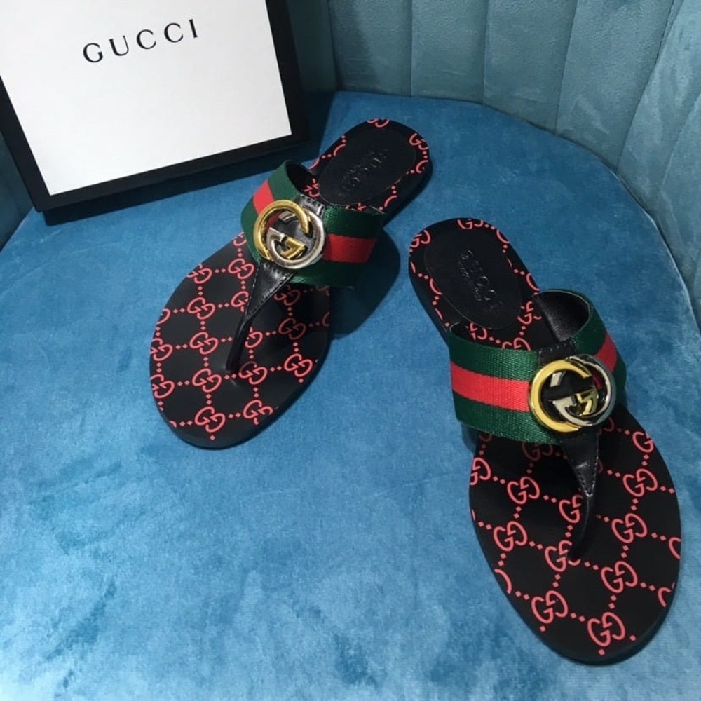 Gucci GG Thong Web Sandal Black And Red 612138 H9020 8476 - Image 3