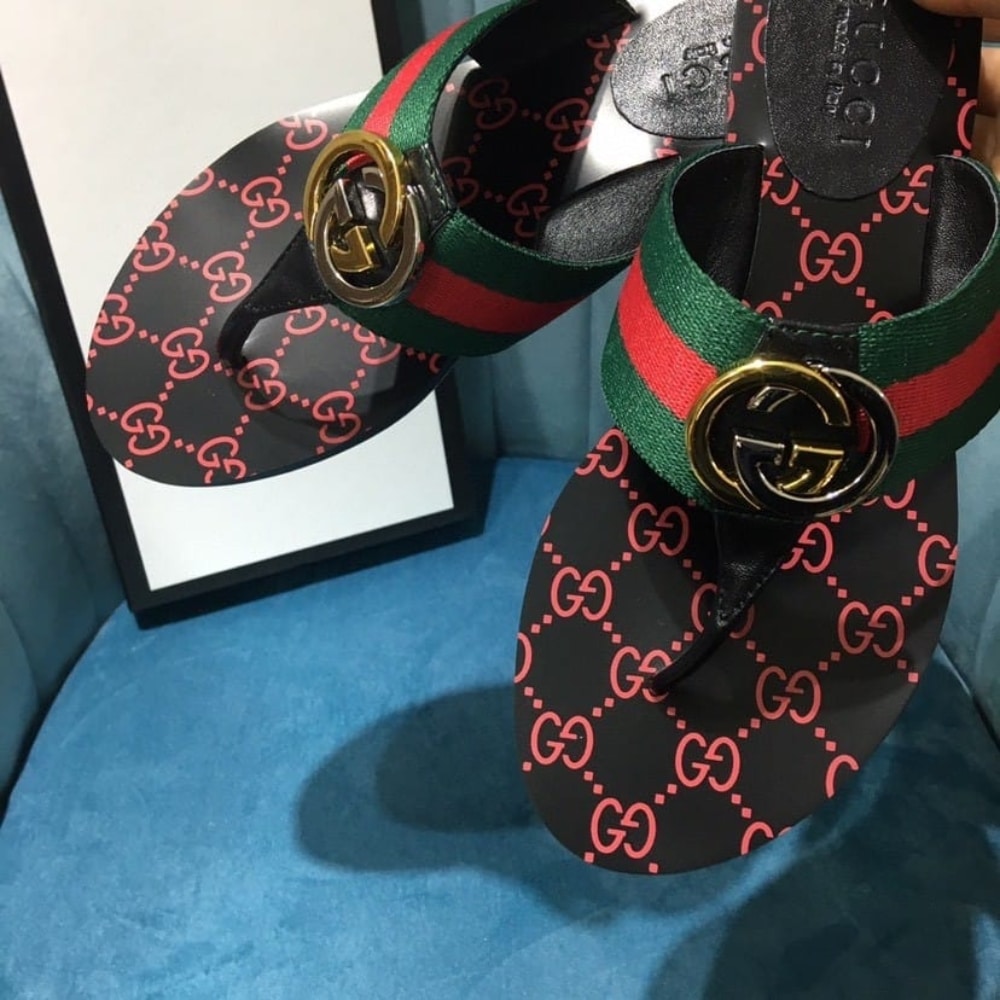 Gucci GG Thong Web Sandal Black And Red 612138 H9020 8476 - Image 5