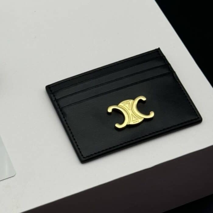 Celine Wallet Triomphe Leather Card Holder Black 10.5cm - Image 6