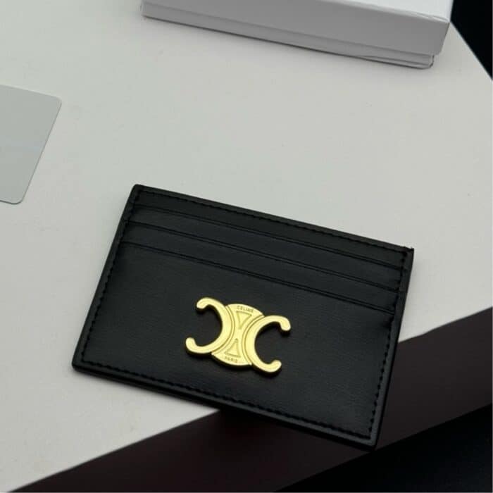 Celine Wallet Triomphe Leather Card Holder Black 10.5cm - Image 2