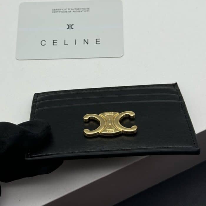 Celine Wallet Triomphe Leather Card Holder Black 10.5cm - Image 3