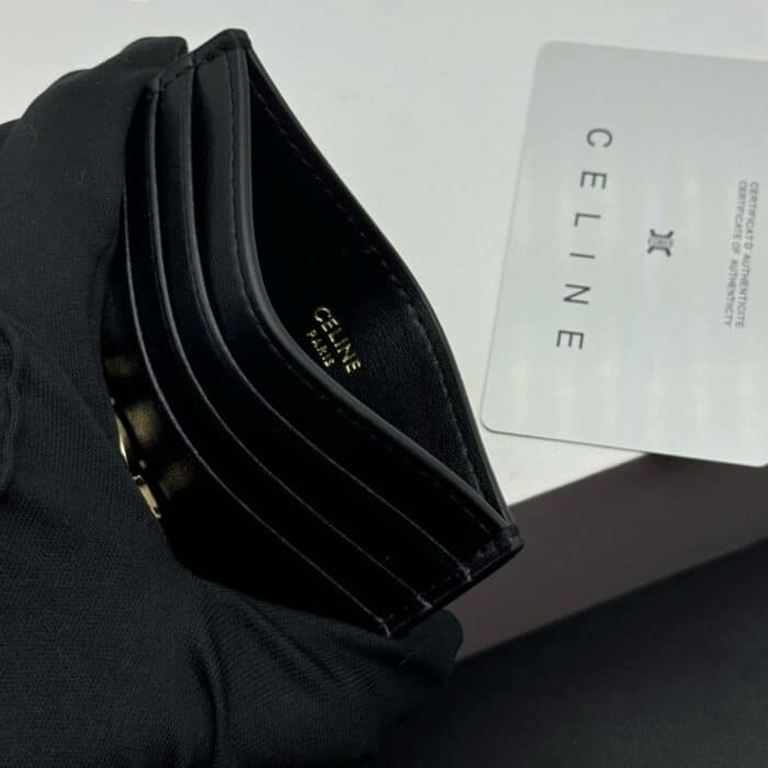 Celine Wallet Triomphe Leather Card Holder Black 10.5cm - Image 5