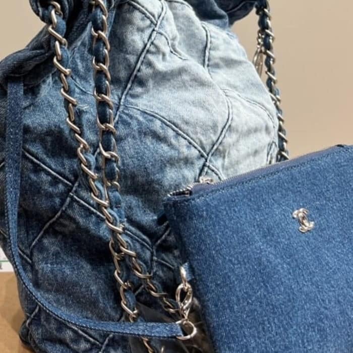 Chanel 22 Handbag Washed Denim Light Blue 41cm AS3261 B10439 NM981 - Image 4