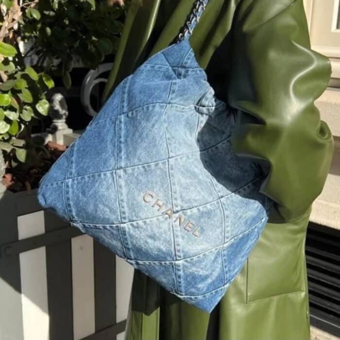 Chanel 22 Handbag Washed Denim Light Blue 41cm AS3261 B10439 NM981 - Image 7