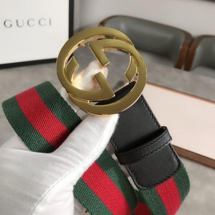Gucci Web Belt With Double G Bucklet Green And Red - Image 2