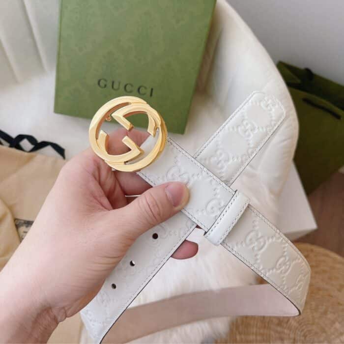 Gucci Guccissima Interlocking G Belt White - Image 2