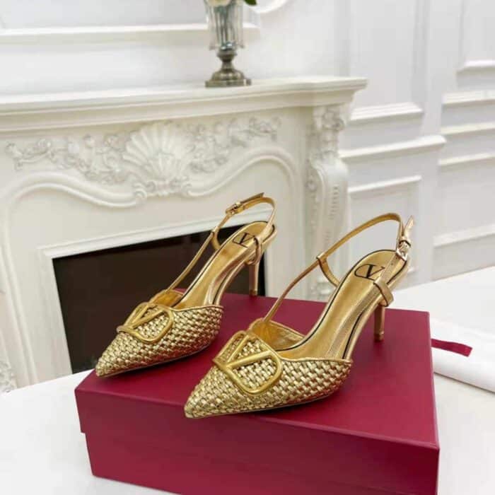 Valentino Garavani Vlogo Slingback Pumps In Gold - Image 3