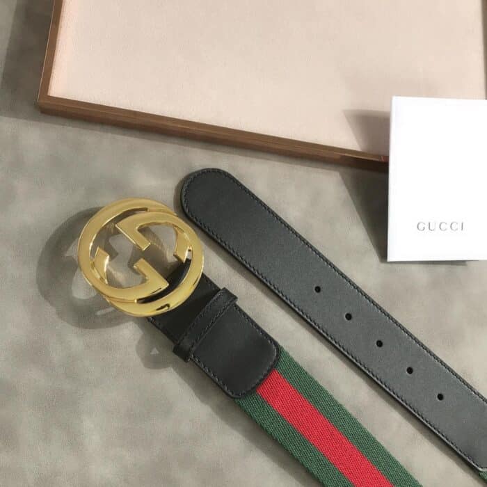 Gucci Web Belt With Double G Bucklet Green And Red - Image 3