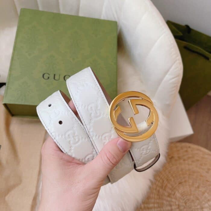 Gucci Guccissima Interlocking G Belt White - Image 4