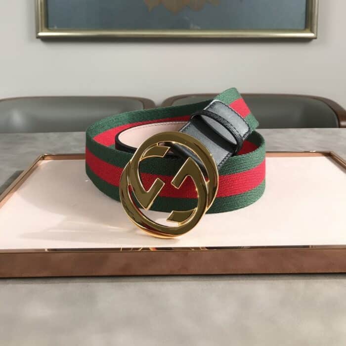 Gucci Web Belt With Double G Bucklet Green And Red - Image 5