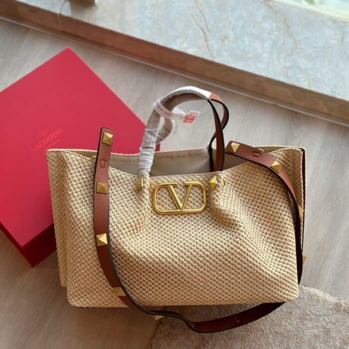 Valentino Garavani Medium Straw Summer Tote Beige 38cm 2W0B0K39YCE D84 - Image 6