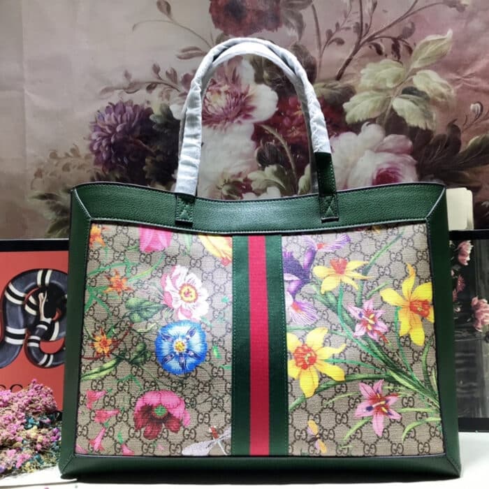 Gucci Ophidia GG Flora Medium Tote Green 44cm - Image 7