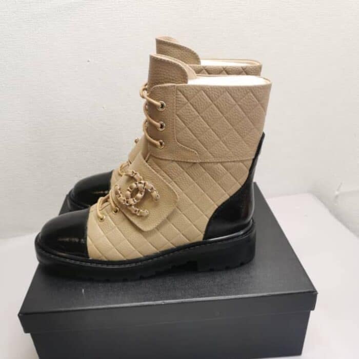 Chanel Fall Winter Lace Up Boots Beige Black G39516 Y56261 K5119 - Image 3