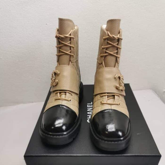 Chanel Fall Winter Lace Up Boots Beige Black G39516 Y56261 K5119 - Image 4