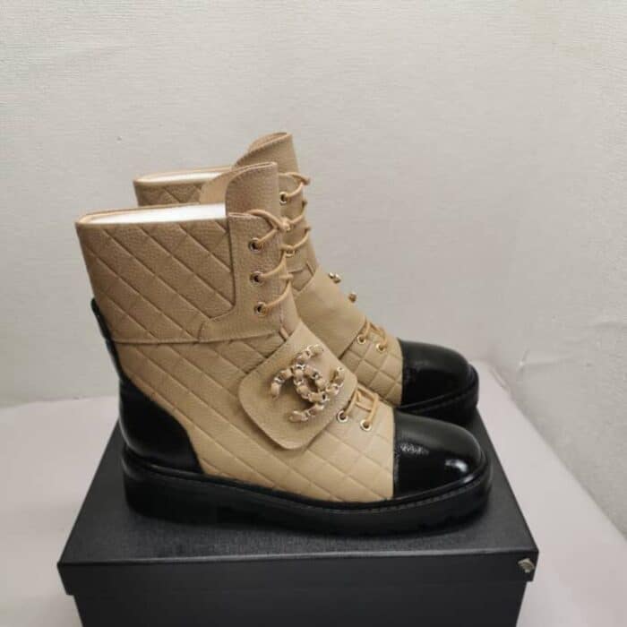 Chanel Fall Winter Lace Up Boots Beige Black G39516 Y56261 K5119 - Image 7
