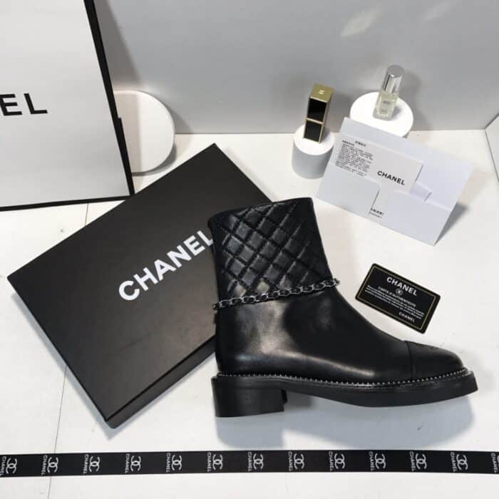 Chanel Ankle Boots With Side Zip Chain Black - Image 8