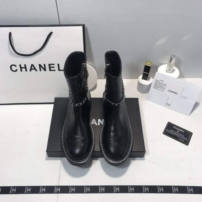Chanel Ankle Boots With Side Zip Chain Black - Image 2